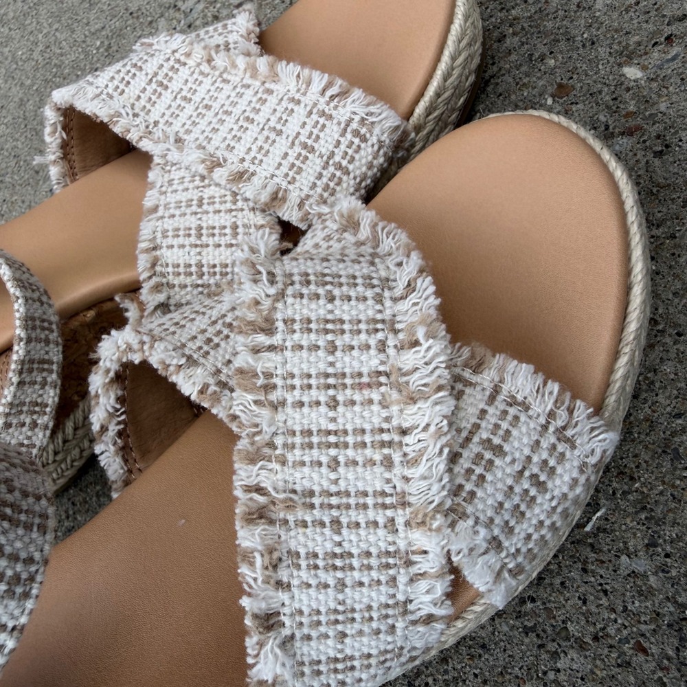 DV by Dolce Vita Esther Beige Woven Frayed Cork Wedge Sandals Womens Sz 8 - Picture 4 of 13